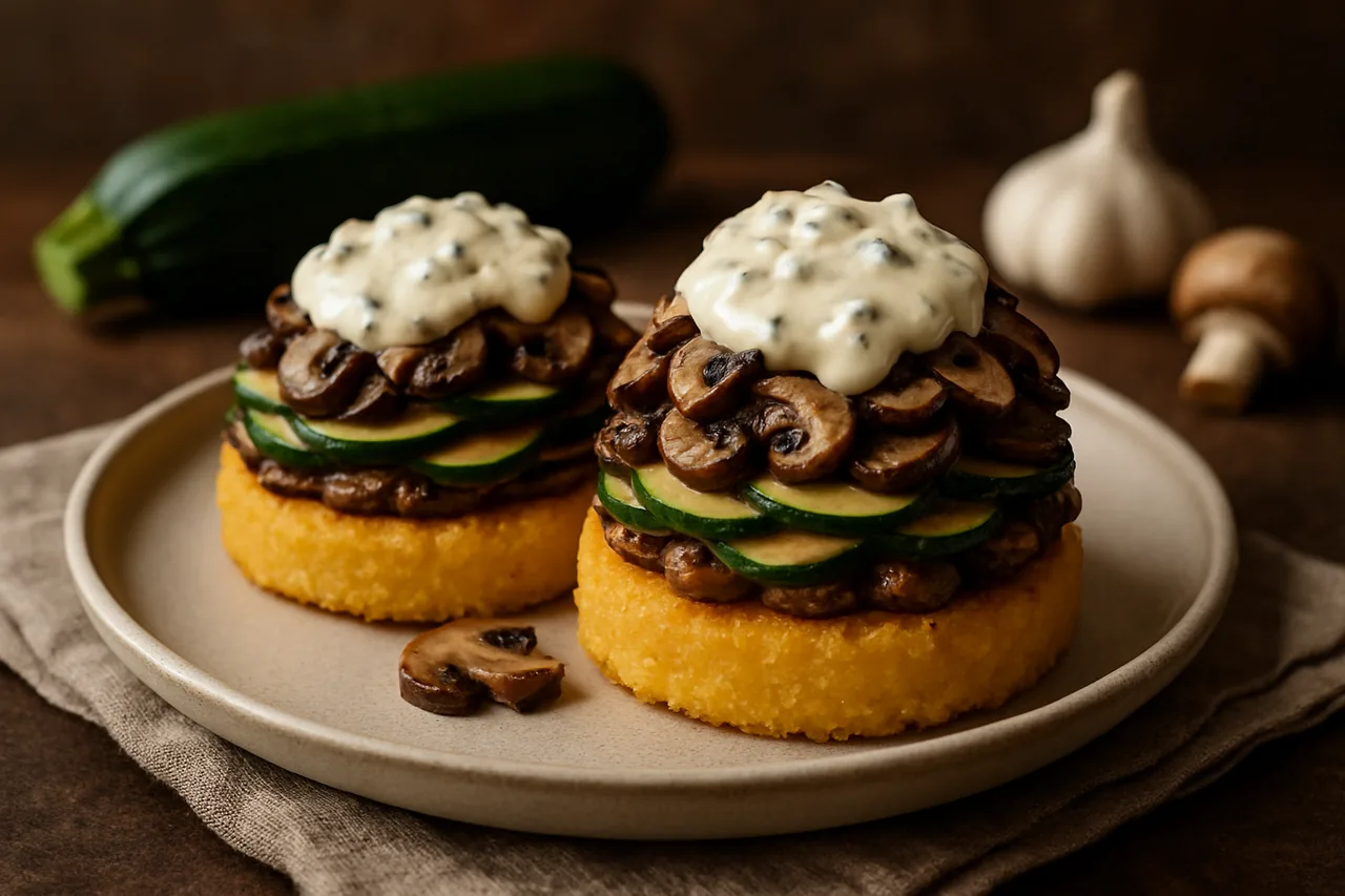 Foto de Hamburguesas de Polenta y Verduras con Salsa de Queso
