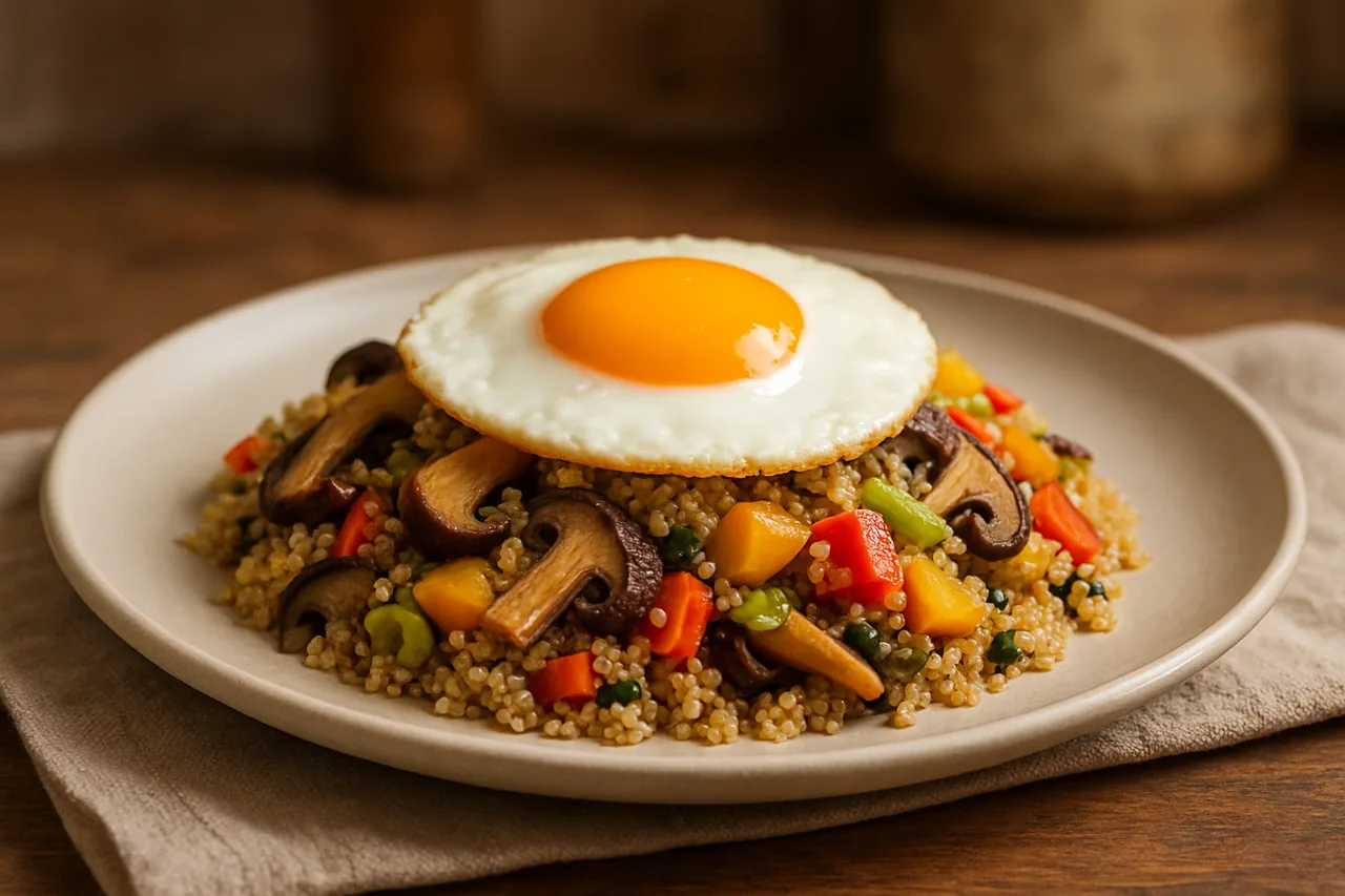 Foto de Huevo frito con quinoa y verduras