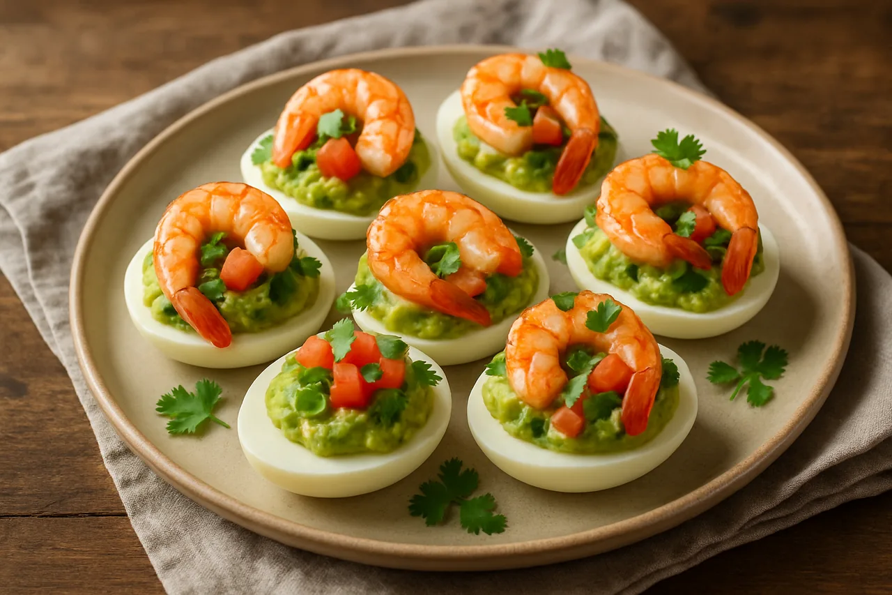 Foto de Huevos con guacamole y langostinos