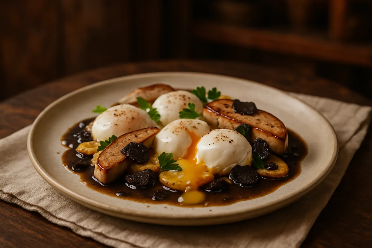 Foto de Huevos Rotos con Foie y Salsa Périgourdine