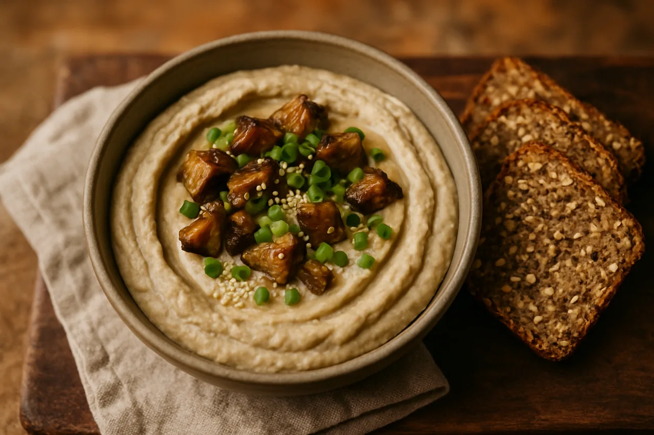 Foto de Hummus de berenjena con pan de semillas