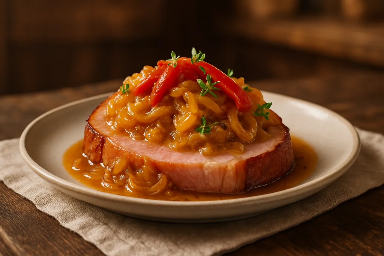 Foto de Jamón con Salsa de Cebolla y Piña Asada