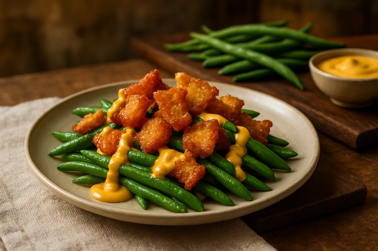 Foto de Judías Verdes con Pan Frito y Mayonesa de Azafrán