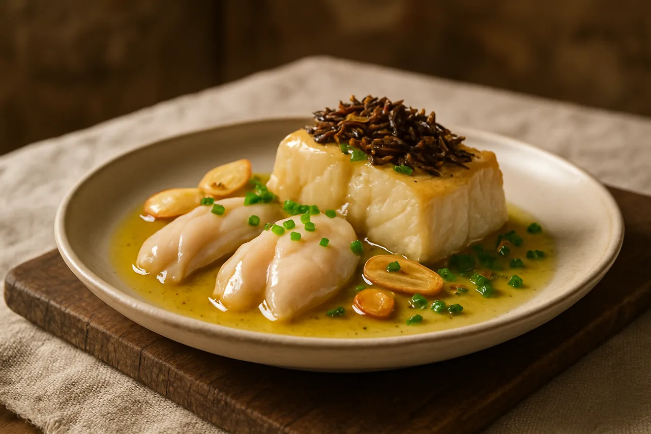 Foto de Kokotxas de Merluza y Bacalao con Arroz Frito
