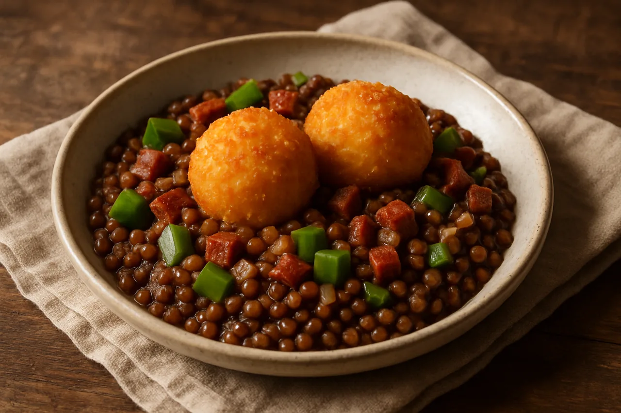 Foto de Lentejas con croquetas de arroz