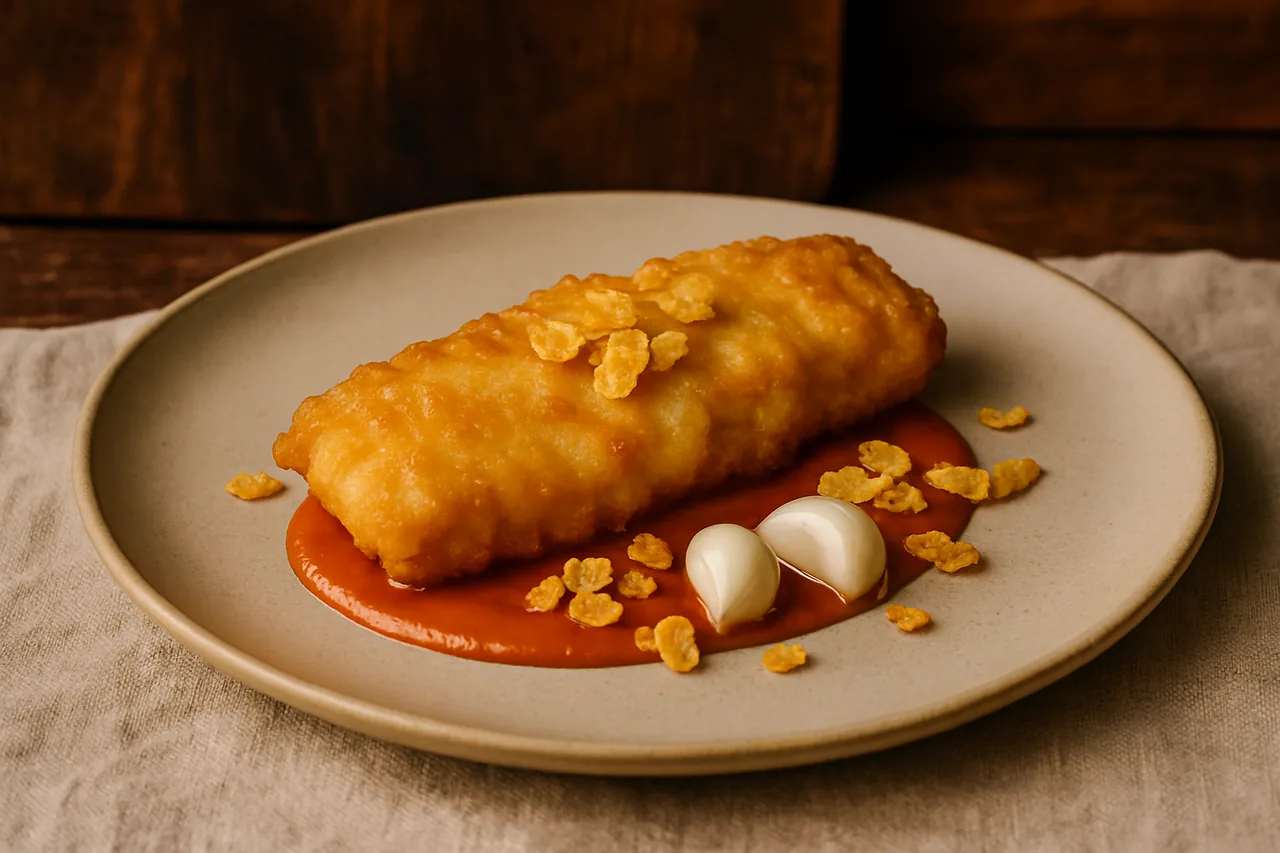 Foto de Locha rebozada con gelatina de pimiento