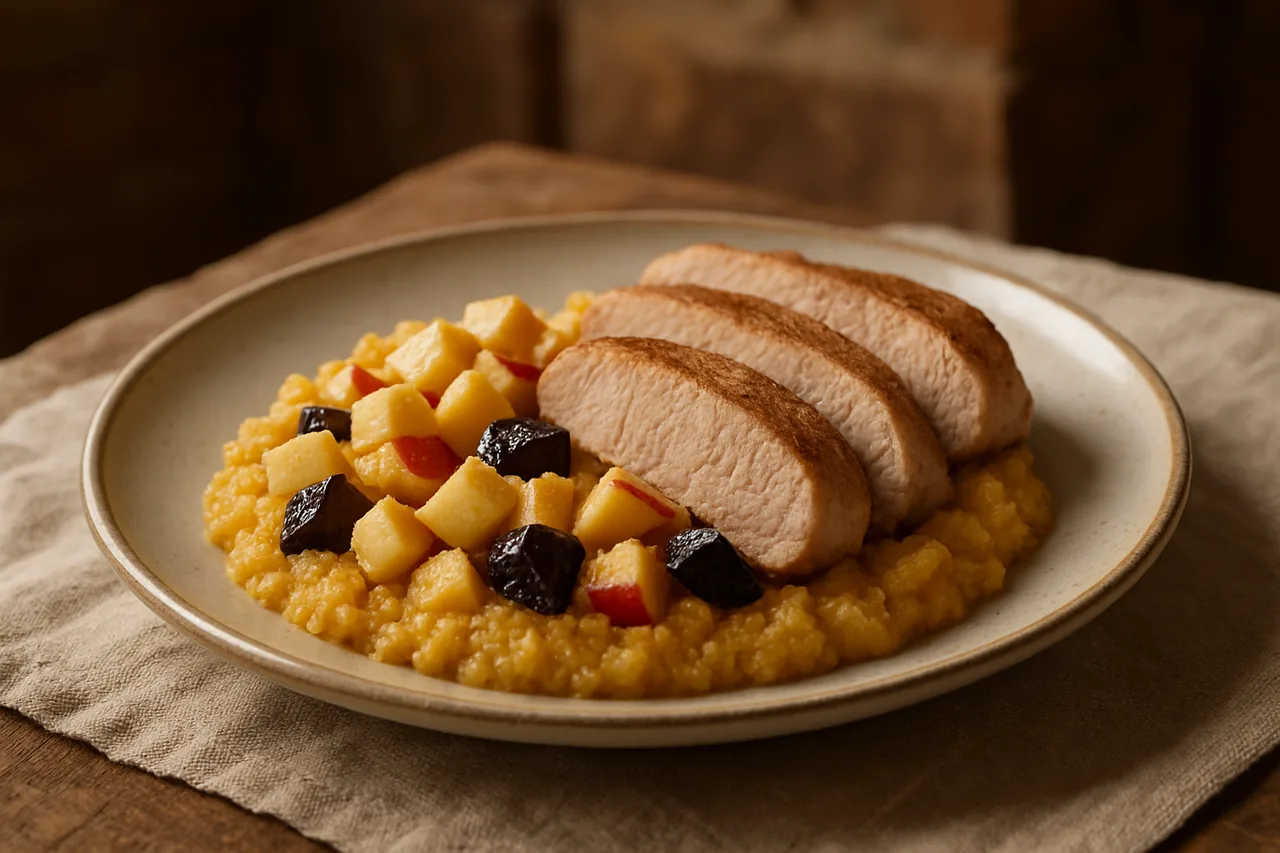 Foto de Lomo a la canela con polenta de manzana y ciruelas