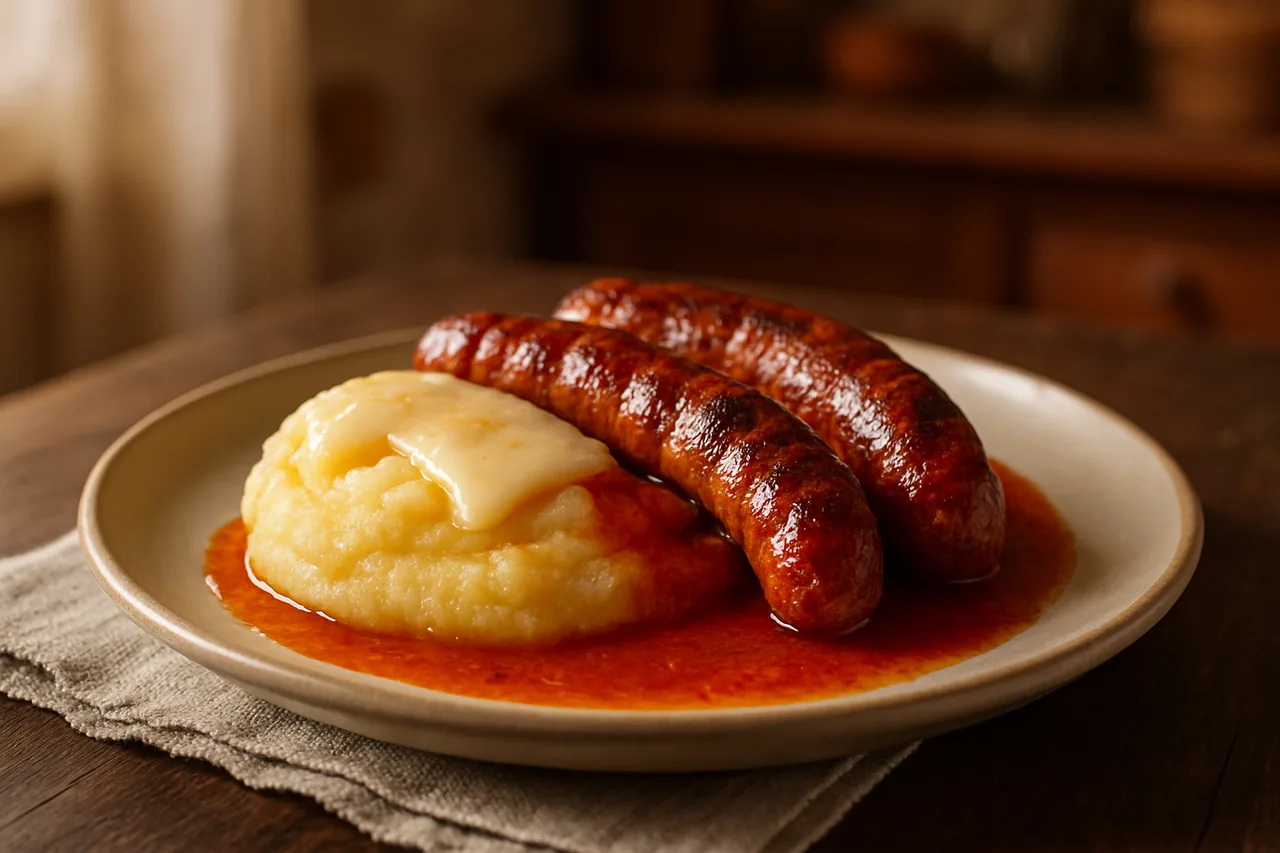 Foto de Longaniza con puré de patatas y salsa picante