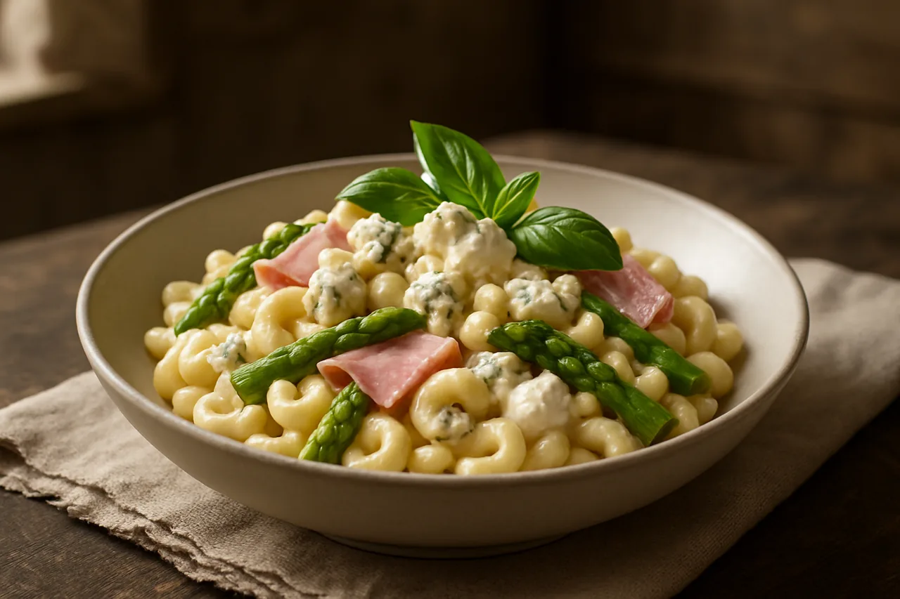 Foto de Macarrones con espárragos verdes y jamón