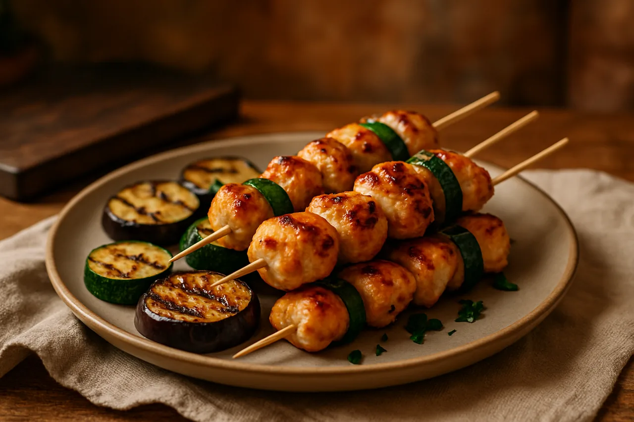 Foto de Minipinchos de Pollo con Verduras Gratinadas