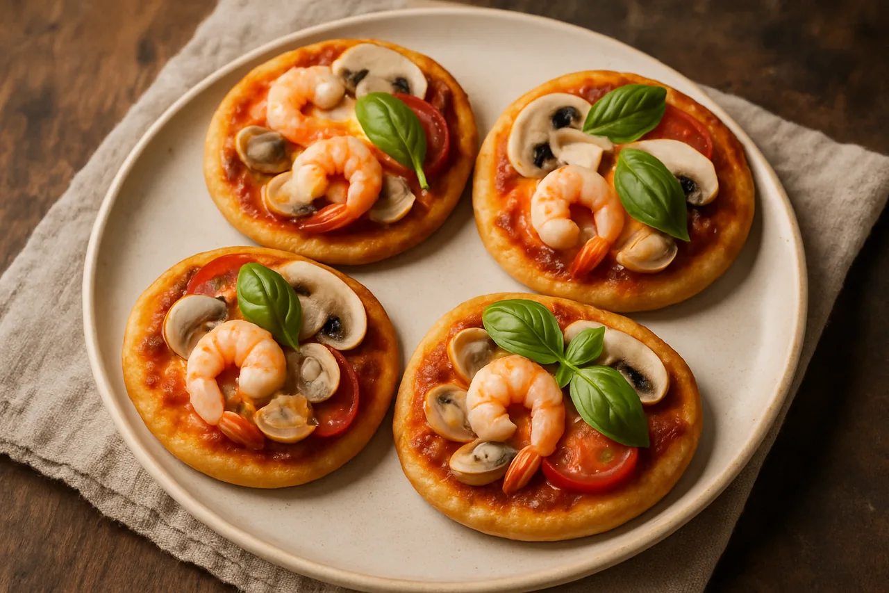 Foto de Minipizzas de Gambas, Almejas y Champiñones