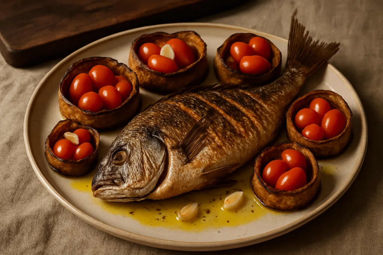 Foto de Mojarra con cestas de berenjena y tomate