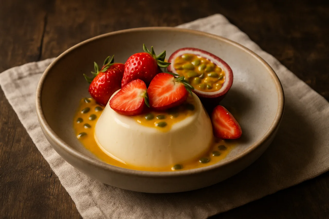 Foto de Panna Cotta con Fresas y Fruta de la Pasión
