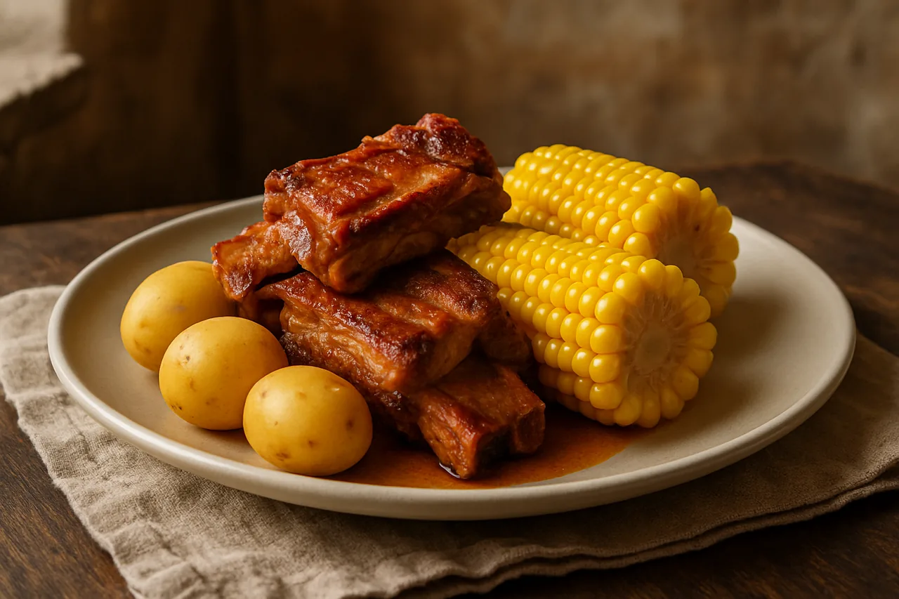 Papas con costillas y piñas — receta canaria