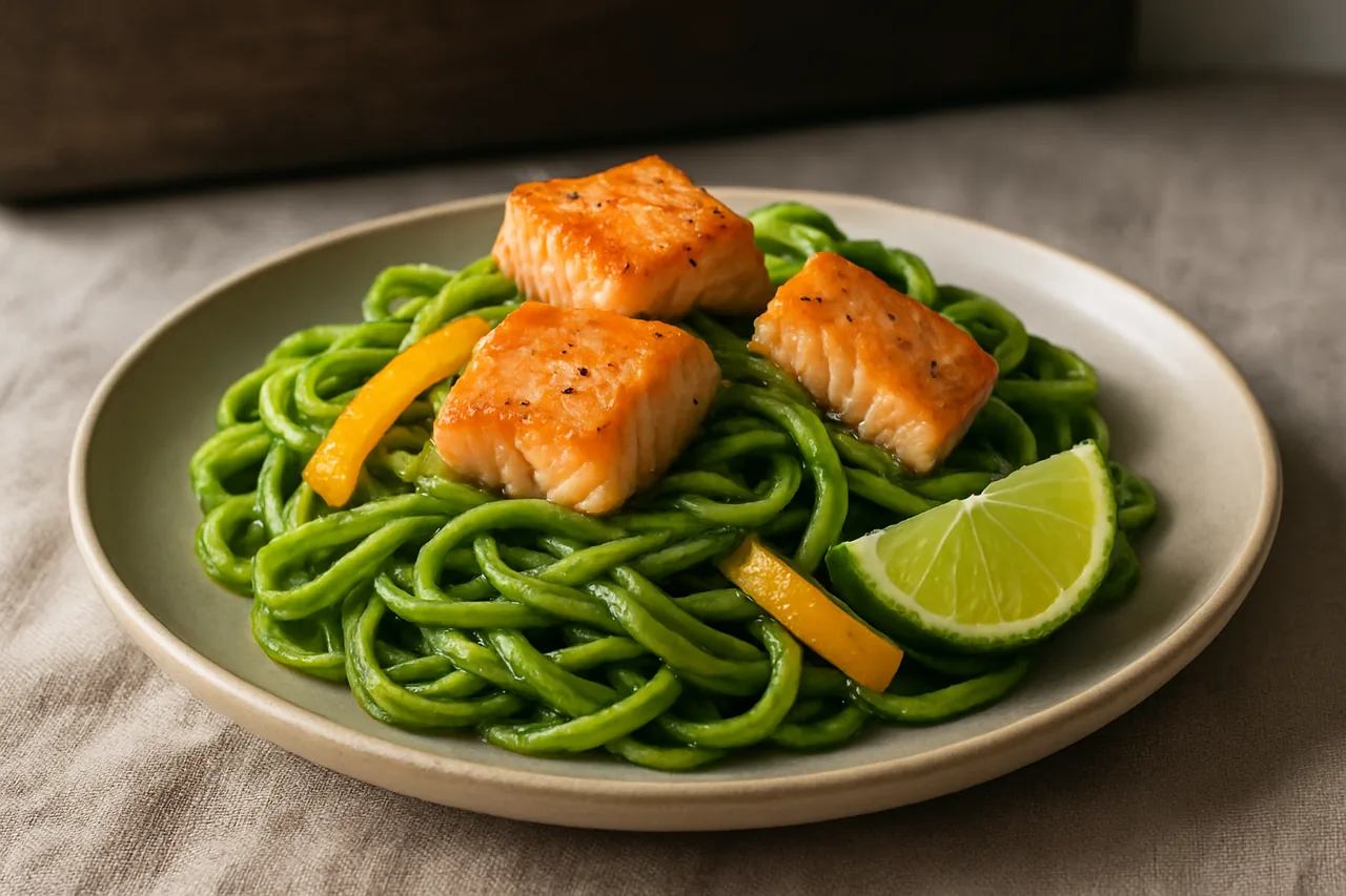 Foto de Pasta Verde Picante con Salmón