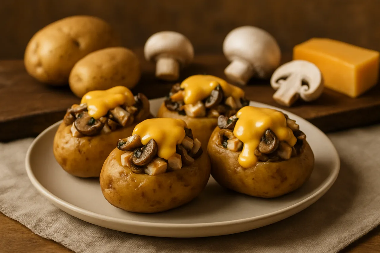 Foto de Patatas rellenas de champiñones y pavo con salsa de queso