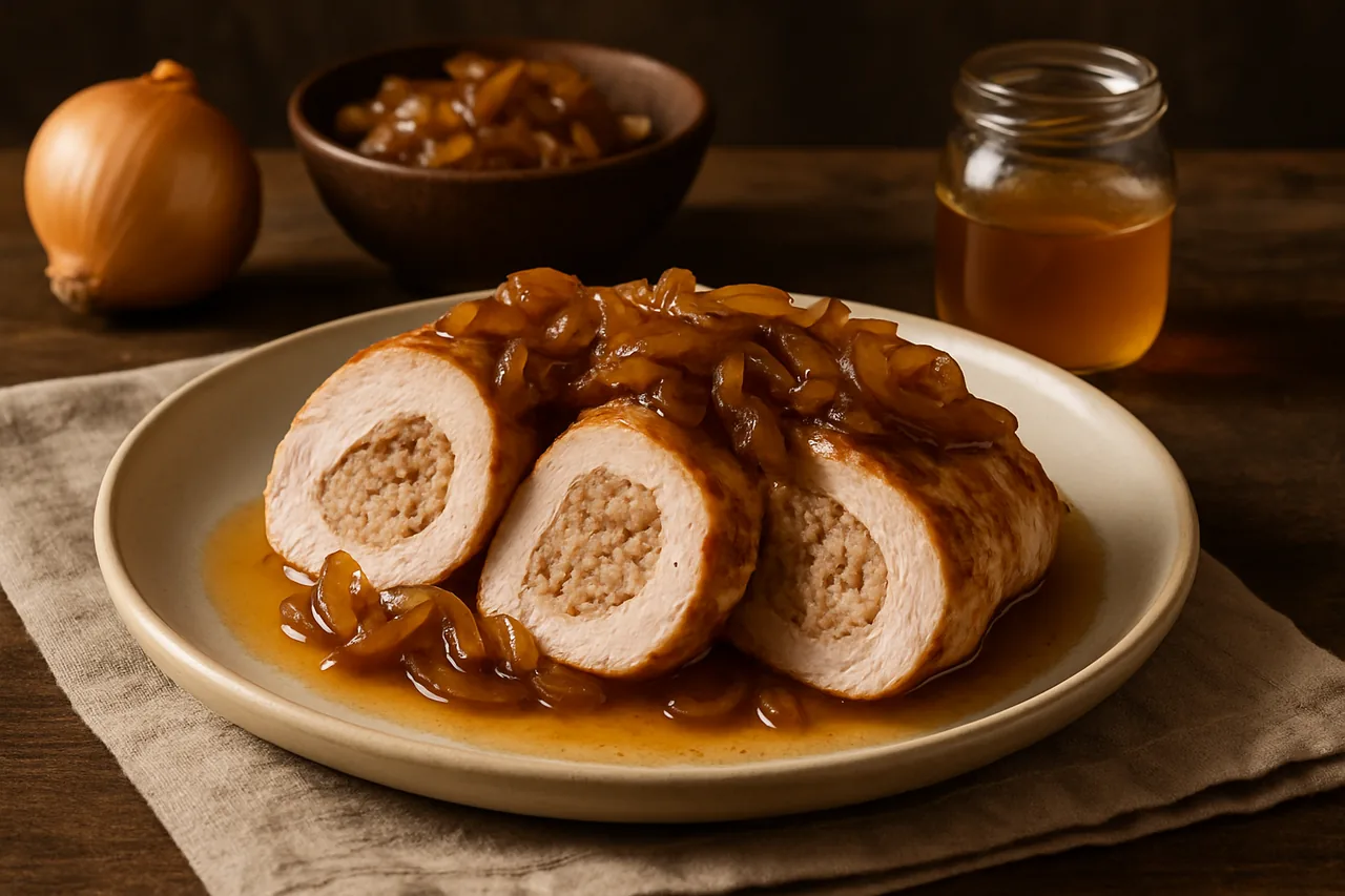Foto de Pechuga de pavo con cebolla caramelizada