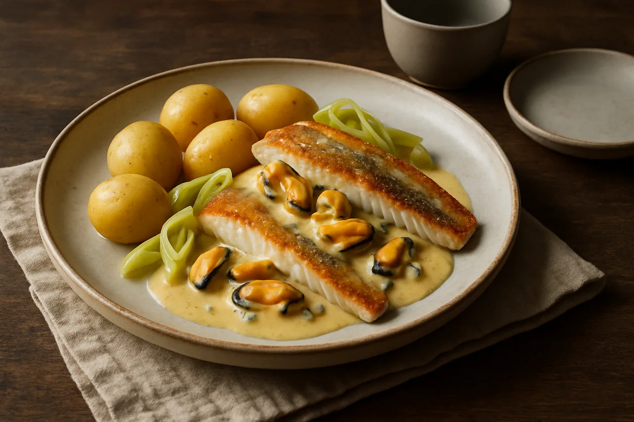 Foto de Perca con crema de mejillones