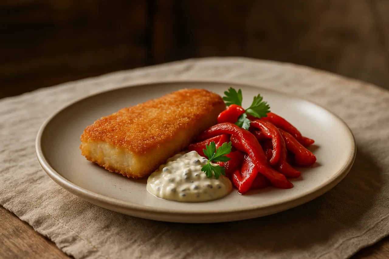 Foto de Pescadilla rebozada con pimientos y salsa tártara