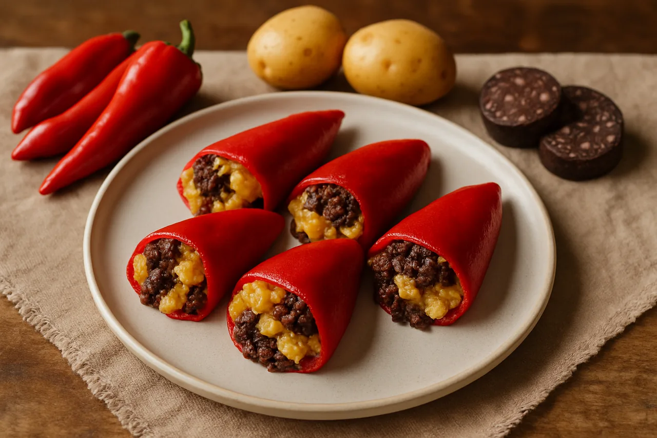Foto de Pimientos rellenos de tortilla de patatas con morcilla