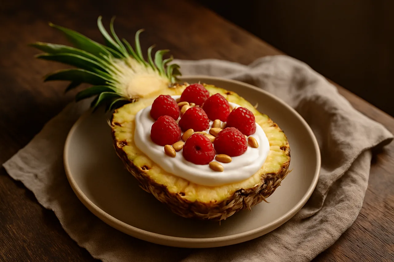 Foto de Piña con yogur y frambuesas