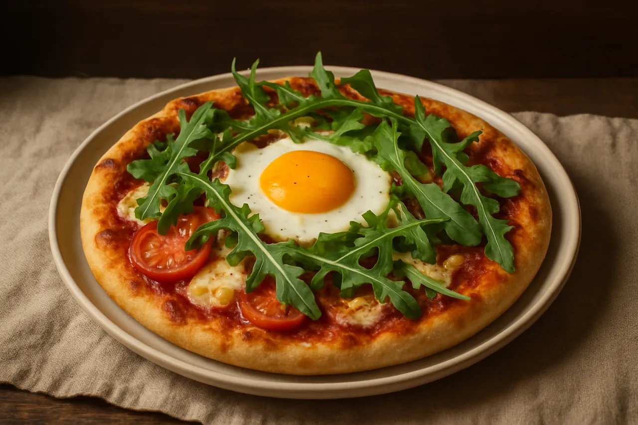 Foto de Pizza con Huevo Frito y Rúcula