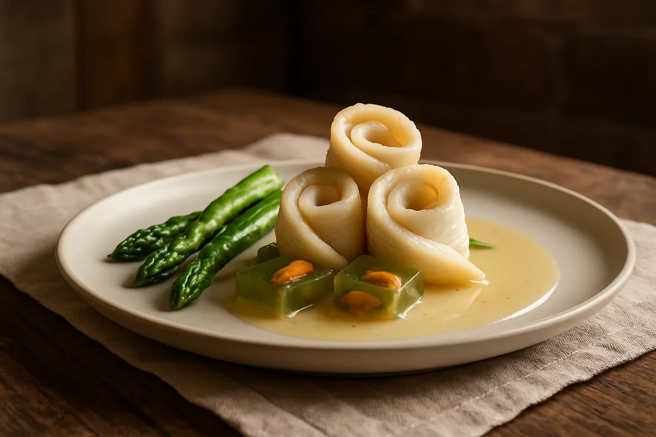 Foto de Popietas de lenguado con salsa de cava y gelatina de mejillones