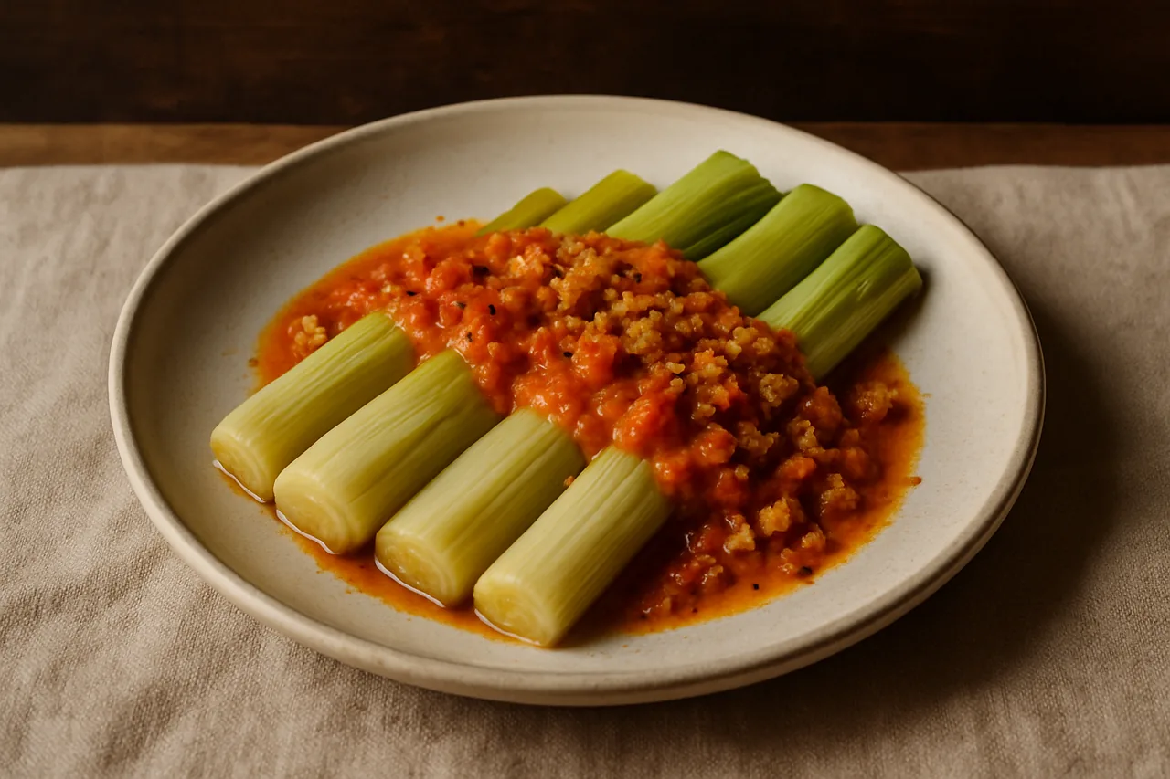 Foto de Puerros con Salsa Romesco