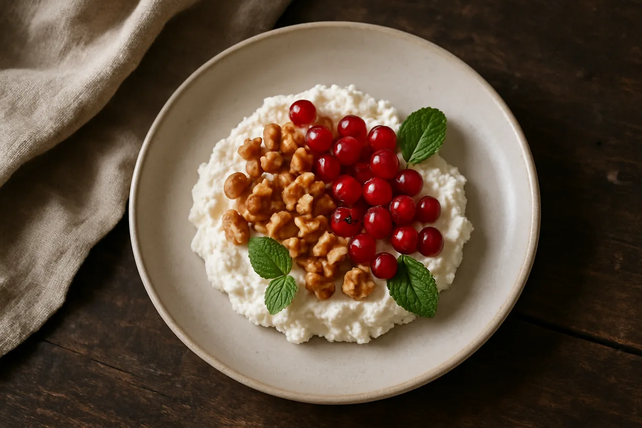 Foto de Requesón con nueces y grosellas
