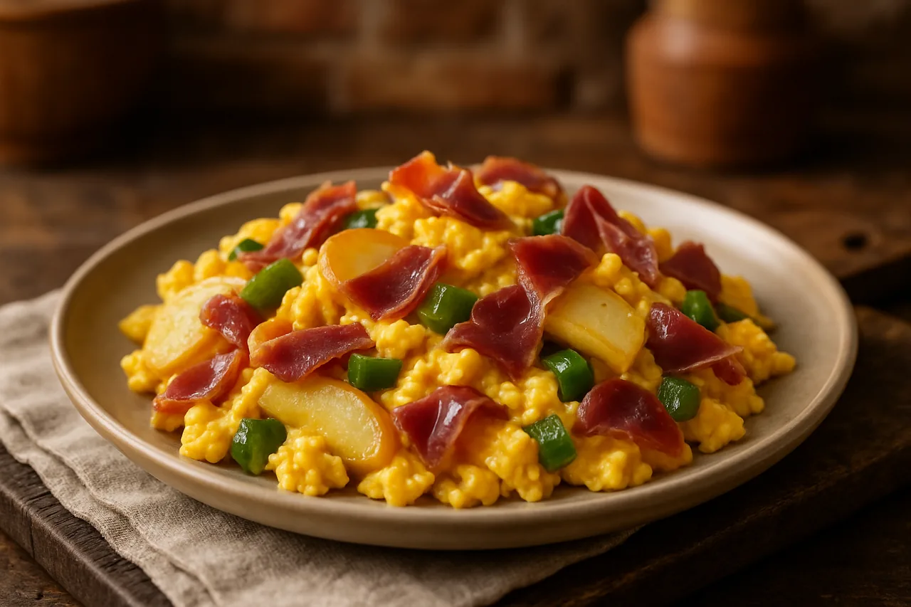Foto de Revuelto de Patatas, Pimientos y Jamón
