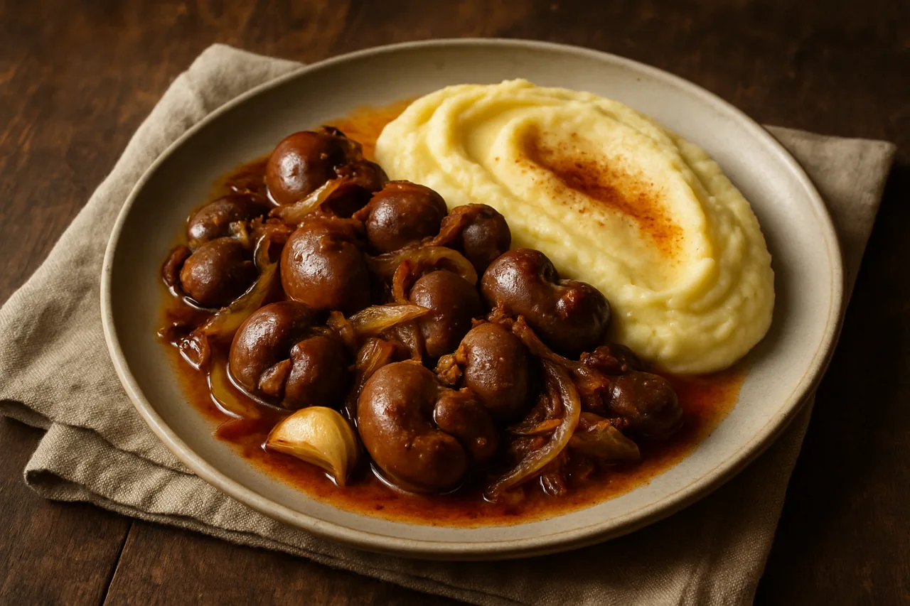 Foto de Riñones encebollados con puré de patata al pimentón