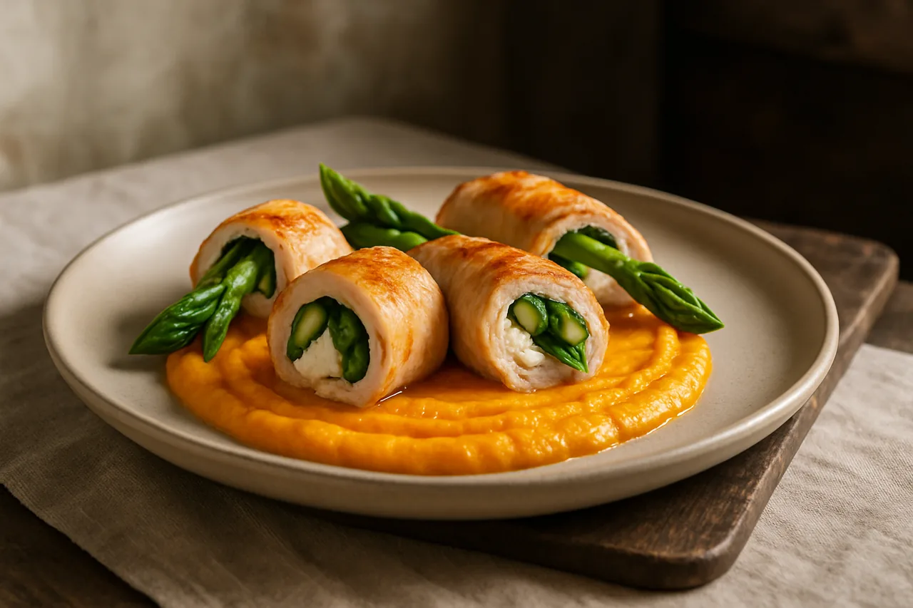 Foto de Rollitos de pavo con queso fresco y espárragos