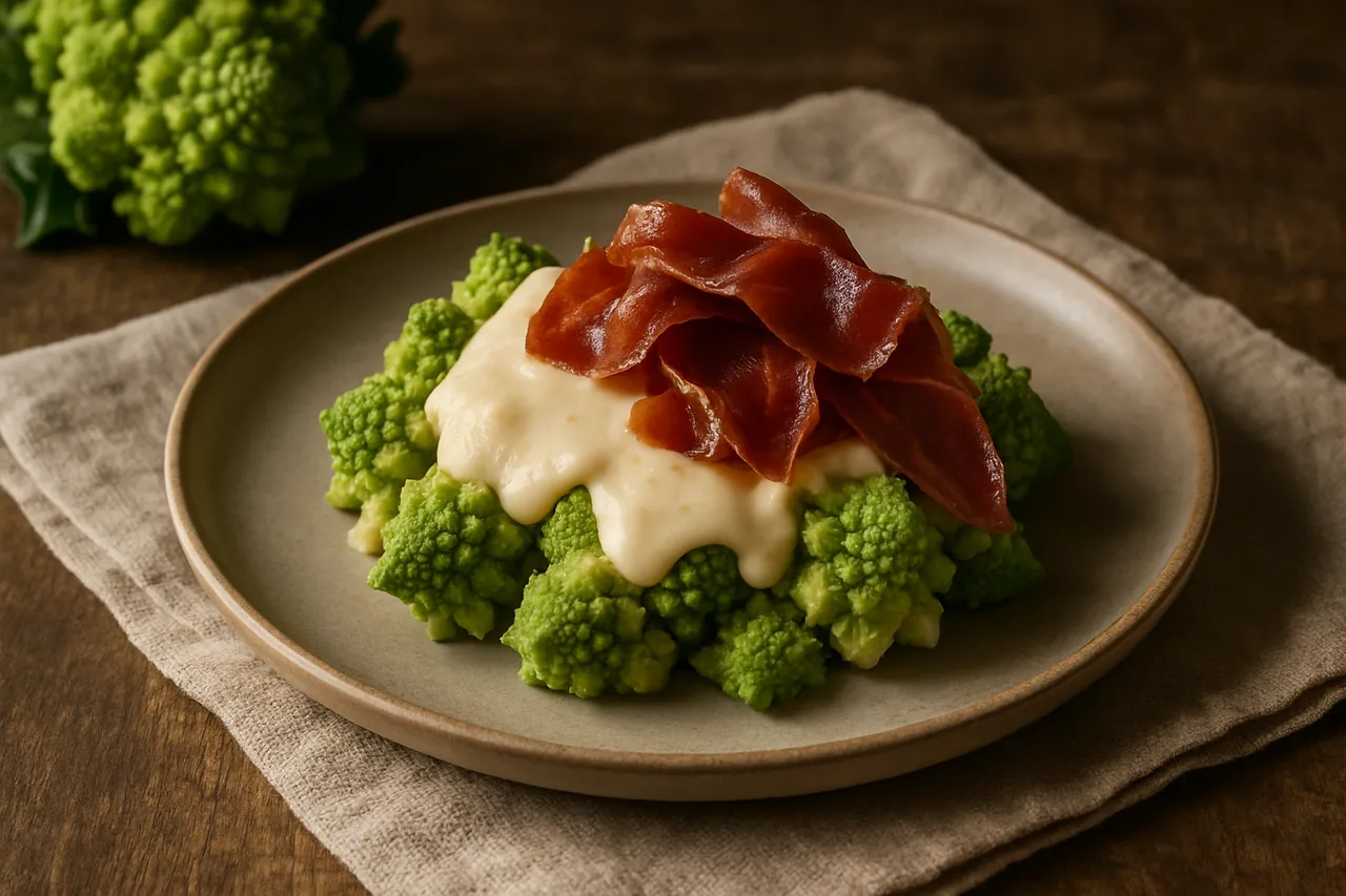 Foto de Romanesco con Bechamel y Tejas de Jamón