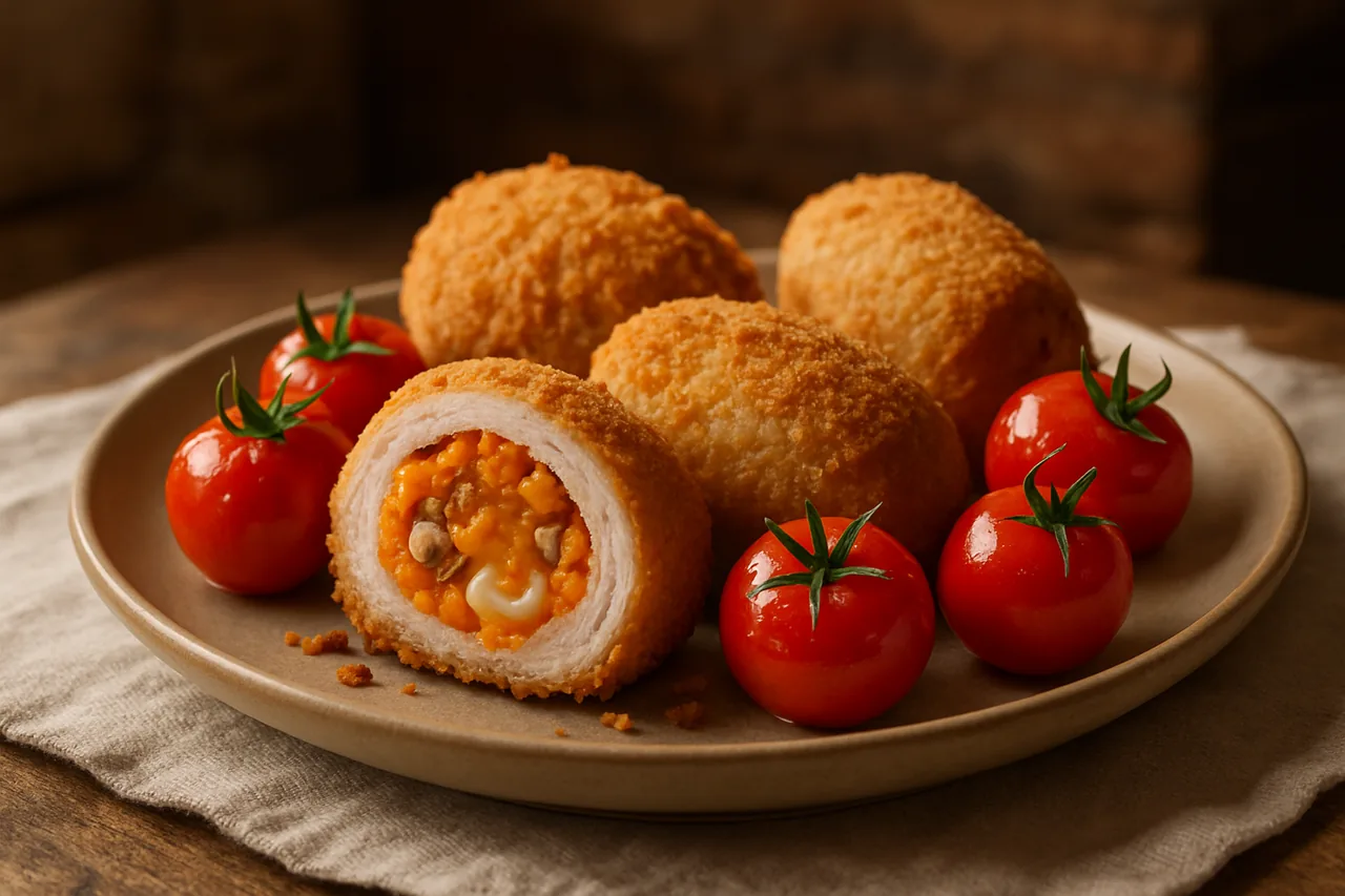 Foto de Rulos de pavo empanados con tomates cherry