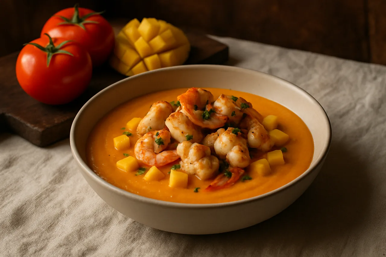 Foto de Salmorejo de Mango con Rape y Gambas