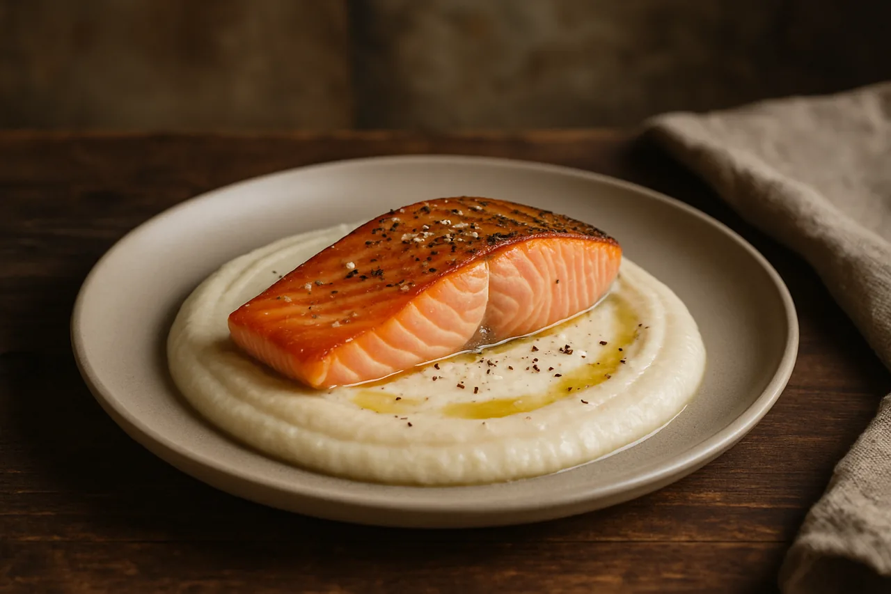 Foto de Salmón con crema de coliflor