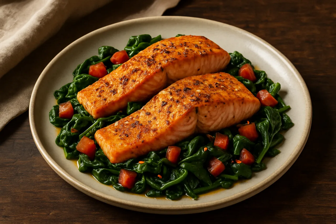 Foto de Salmón con Espinacas Salteadas