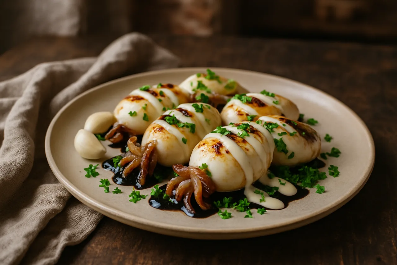 Foto de Sepia a la plancha con mayonesa de ajo y salsa negra