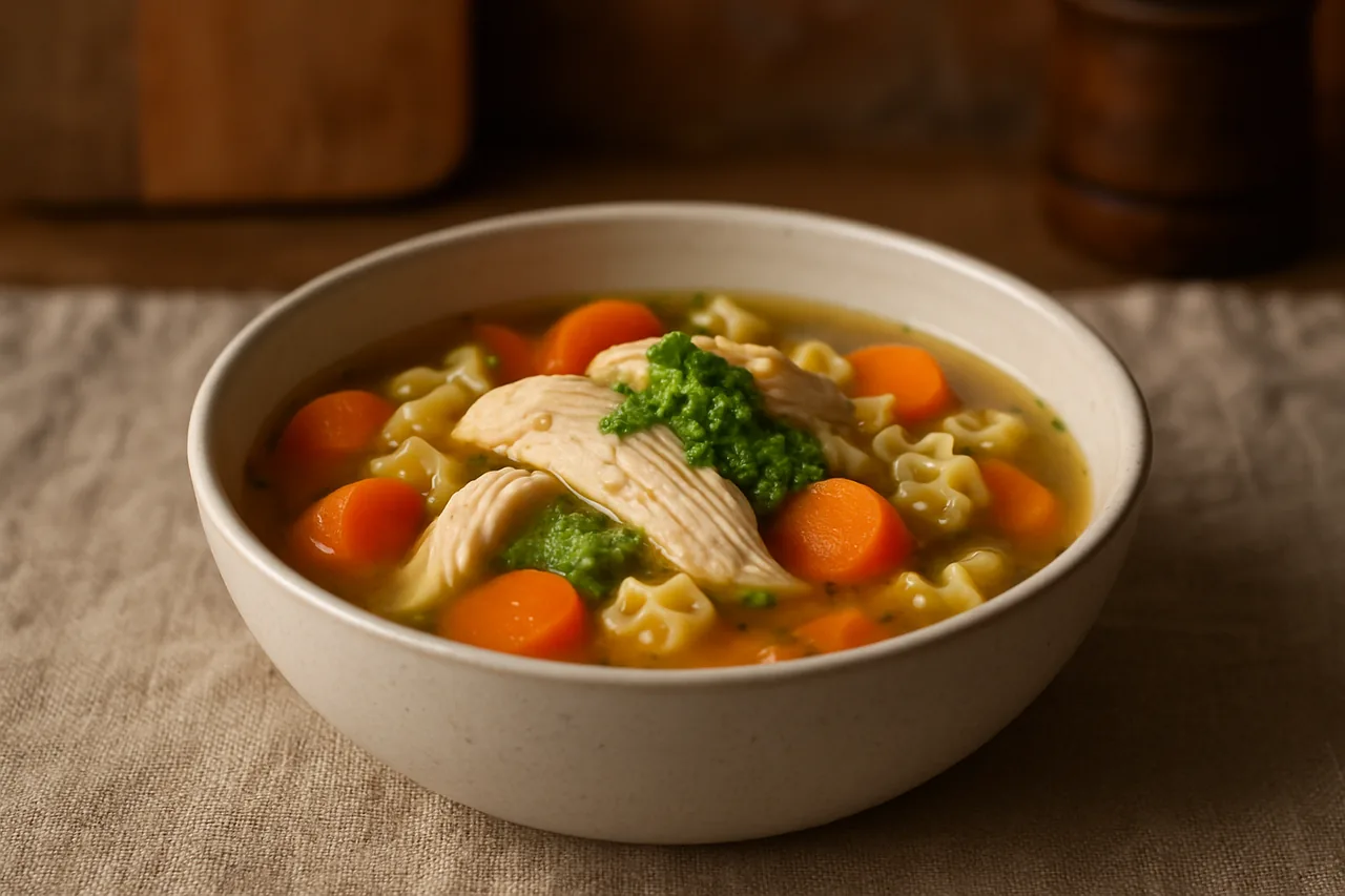 Foto de Sopa de Pollo con Verduras y Pesto