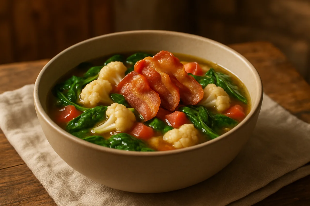 Foto de Sopa de verduras con espinacas crujientes