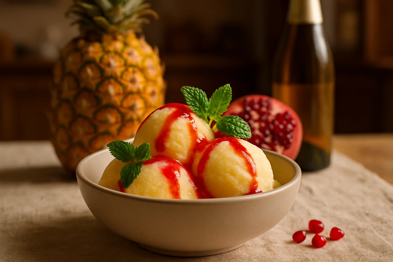 Foto de Sorbete de piña con sirope de granada