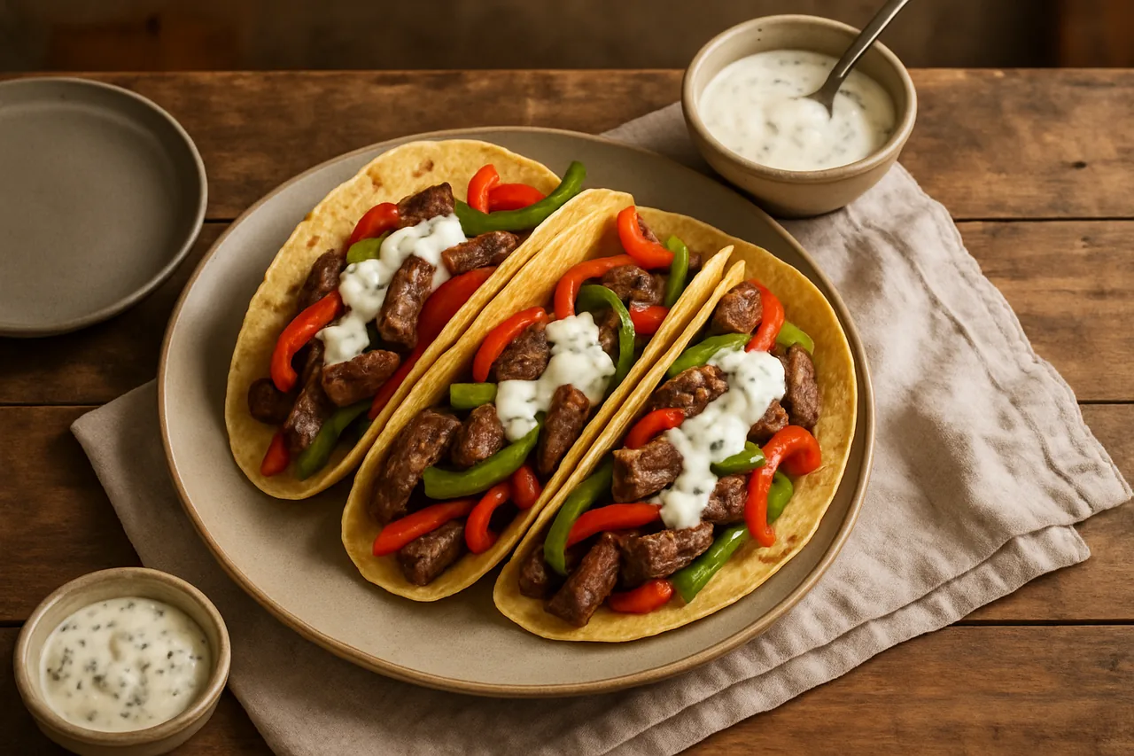 Foto de Tacos de Ternera con Verduras y Salsa Picante