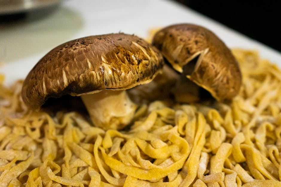 Foto de Tallarines con Champiñones, Pasas, Beicon y Gambas