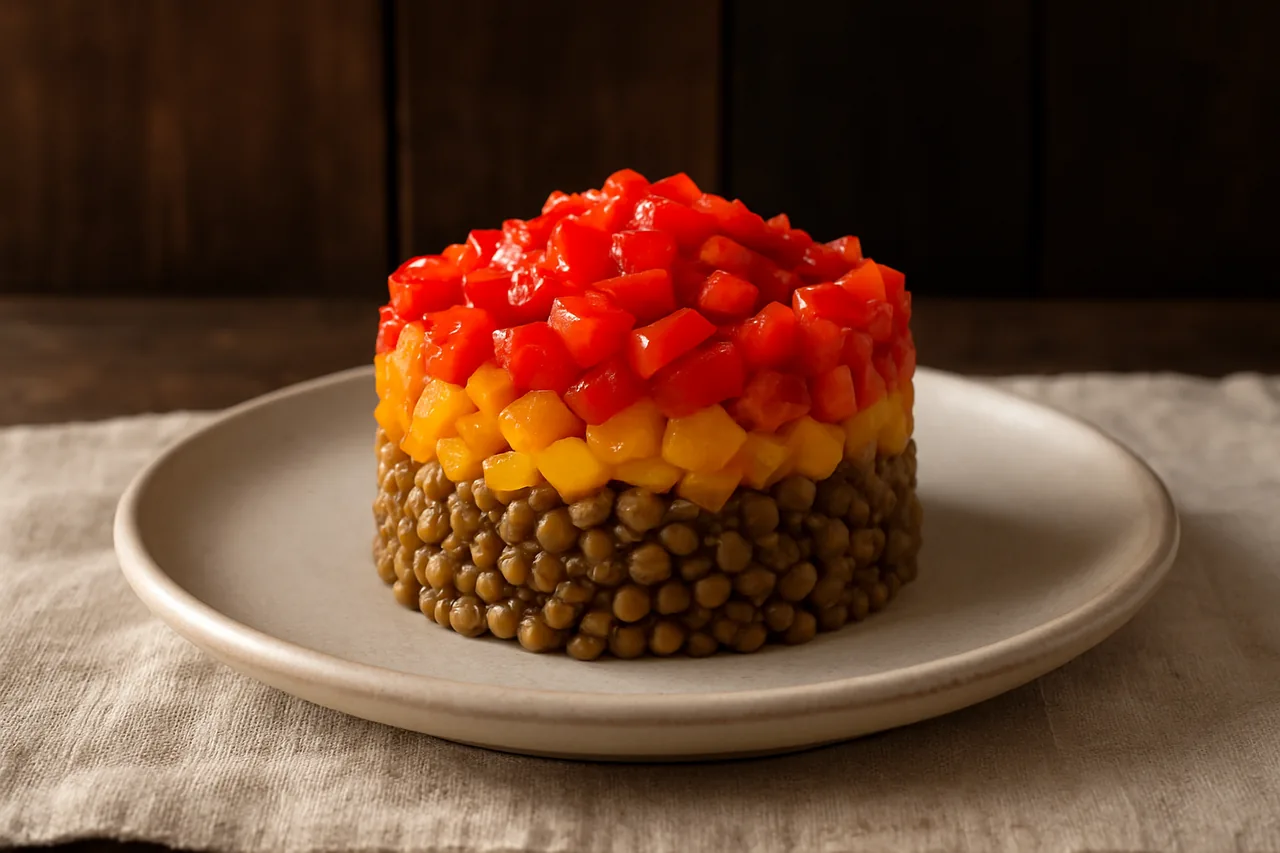 Foto de Timbal de lentejas, pimientos morrones y arroz