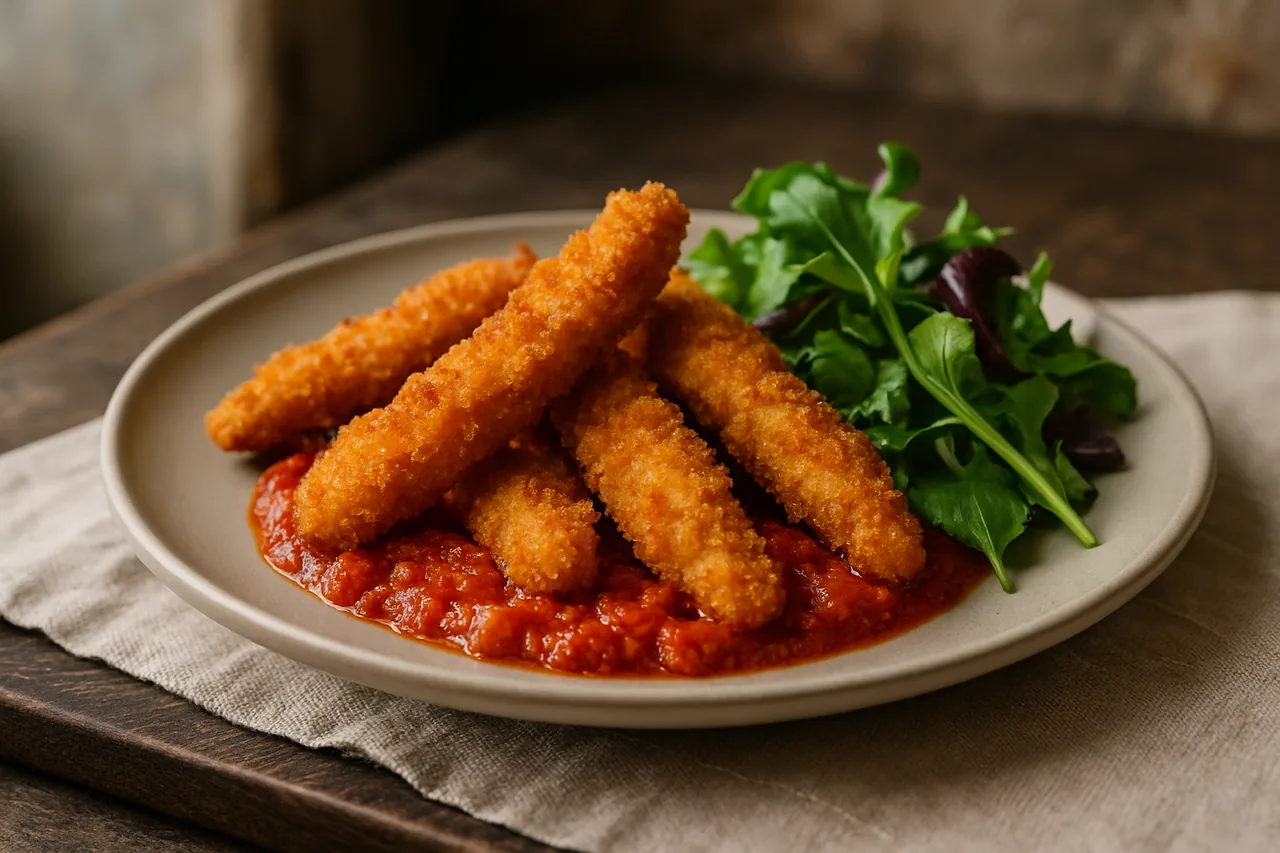Foto de Tiras de Pollo Empanadas con Salsa de Tomate Especiada