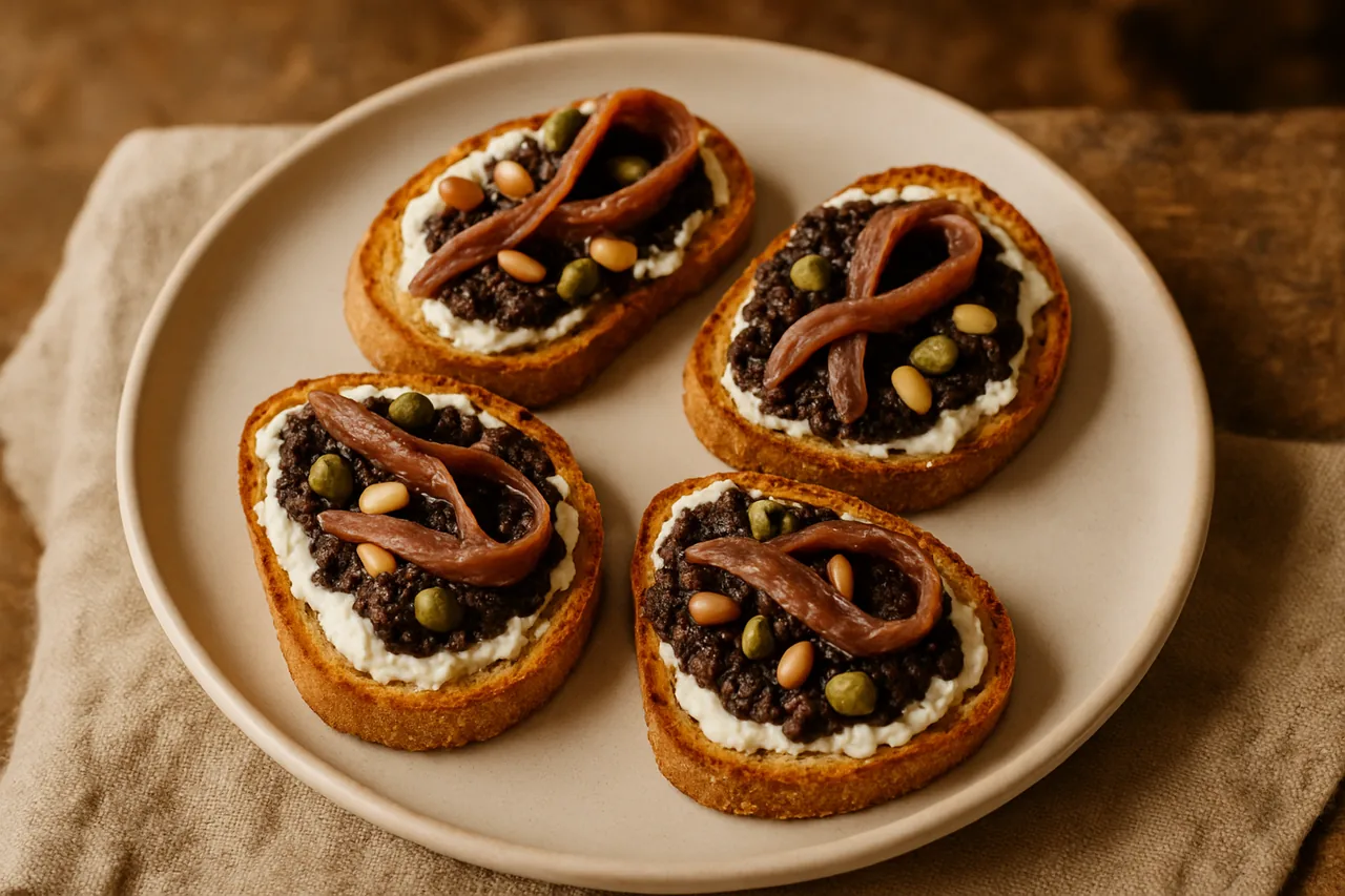 Foto de Tostas de queso fresco con tapenade