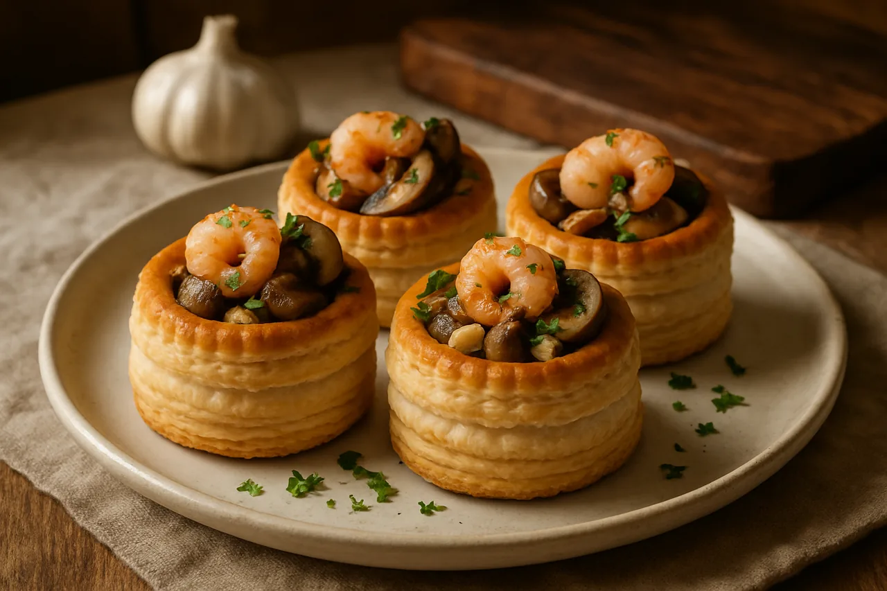 Foto de Volovanes de Ajos Frescos, Champiñones y Gambas